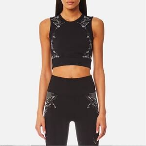 Lucas Hugh Black Technical Knit Hummingbird Crop Top & Leggings Set M